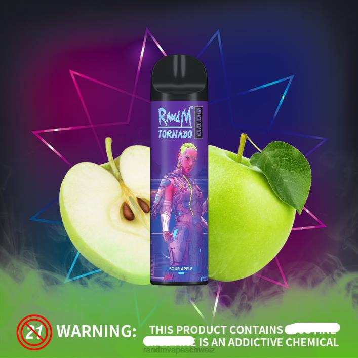 Fumot RandM Vape | RandM Tornado 00P2240 8000 Airflow Control Vape-Gerät 1St saurer Apfel